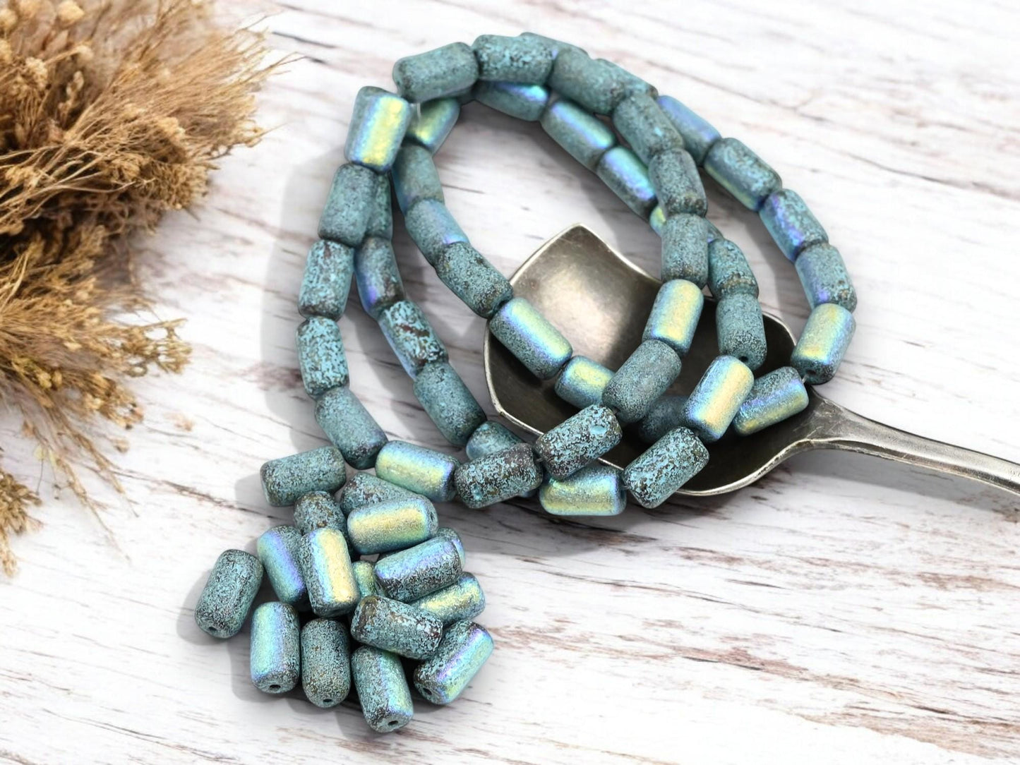 Tube Beads - Czech Glass Beads - Etched Beads - Picasso Beads - 9x5mm - 16pcs - (699)