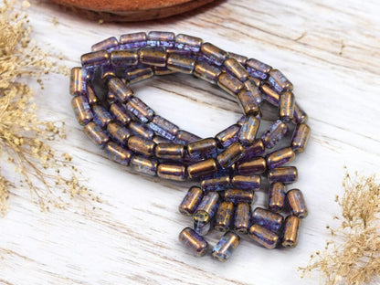 Tube Beads - Czech Glass Beads - Etched Beads - Picasso Beads - 9x5mm - 16pcs - (2837)