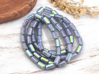 Tube Beads - Czech Glass Beads - Etched Beads - Picasso Beads - 9x5mm - 16pcs - (738)