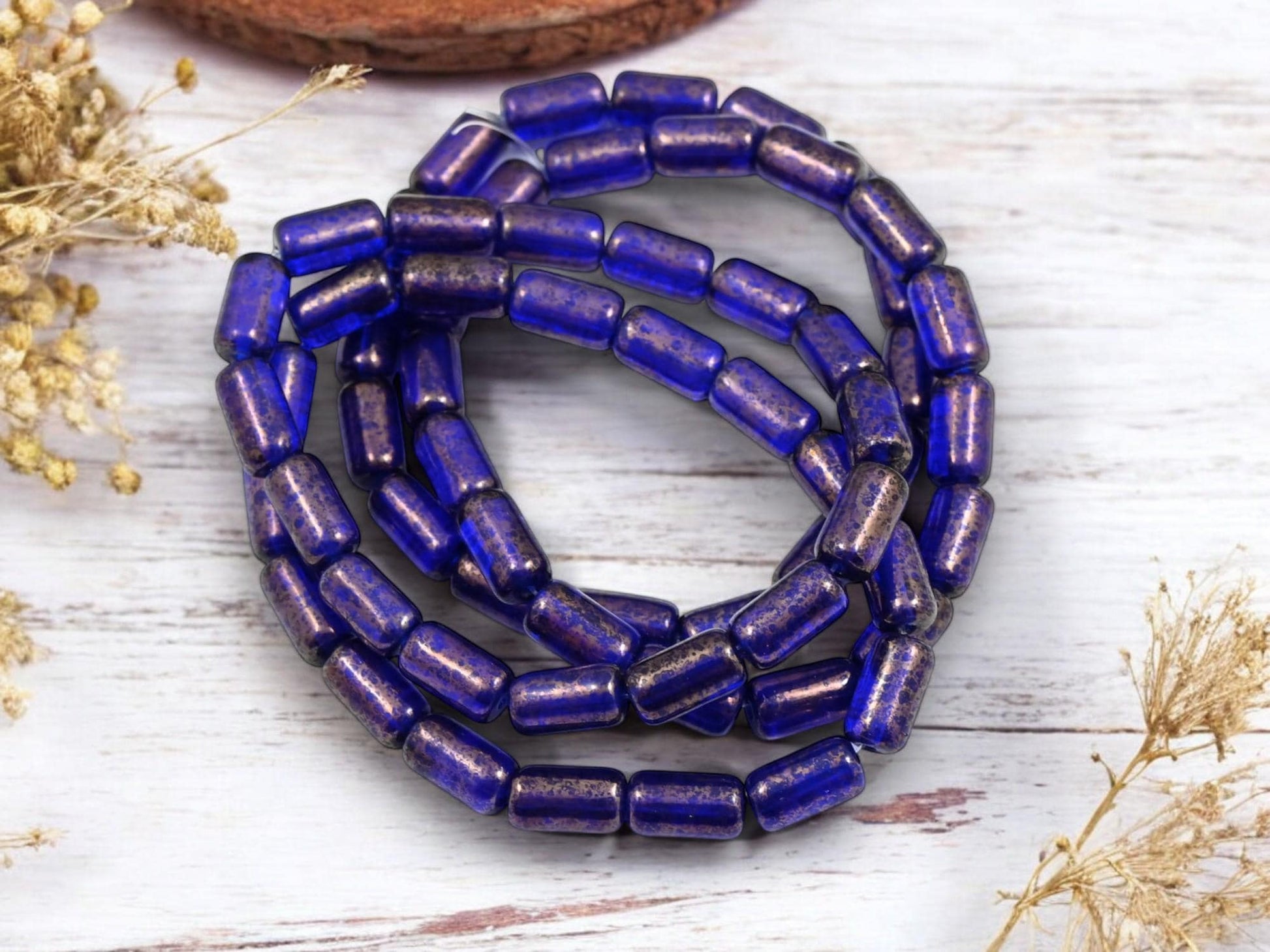 Tube Beads - Czech Glass Beads - Etched Beads - Picasso Beads - 9x5mm - 16pcs - (790)