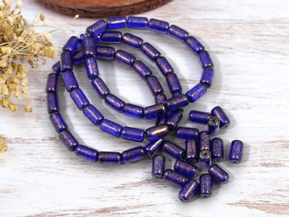 Tube Beads - Czech Glass Beads - Etched Beads - Picasso Beads - 9x5mm - 16pcs - (790)