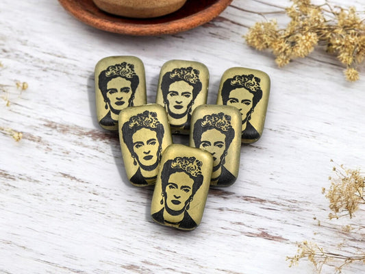 Czech Glass Beads - Cultural Beads - Laser Etched Beads - Laser Tattoo Beads - 19x12mm - 6pcs - (5689)