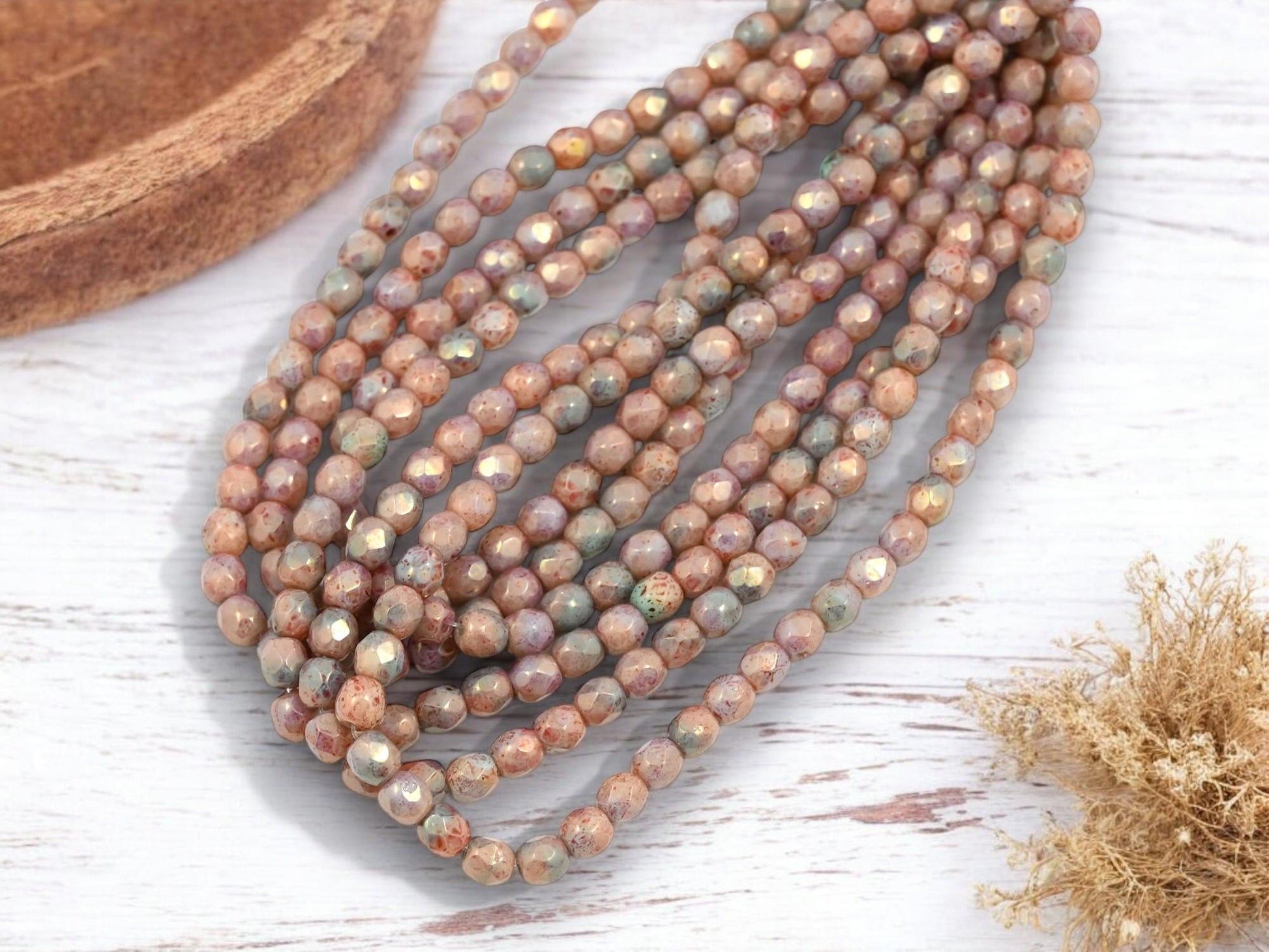 Czech Glass Beads - Fire Polish Beads - Round Beads - Picasso Beads - 4mm - 50pcs (824)