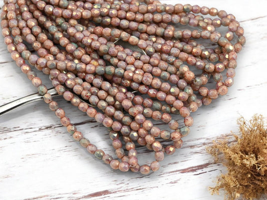 Czech Glass Beads - Fire Polish Beads - Round Beads - Picasso Beads - 4mm - 50pcs (824)