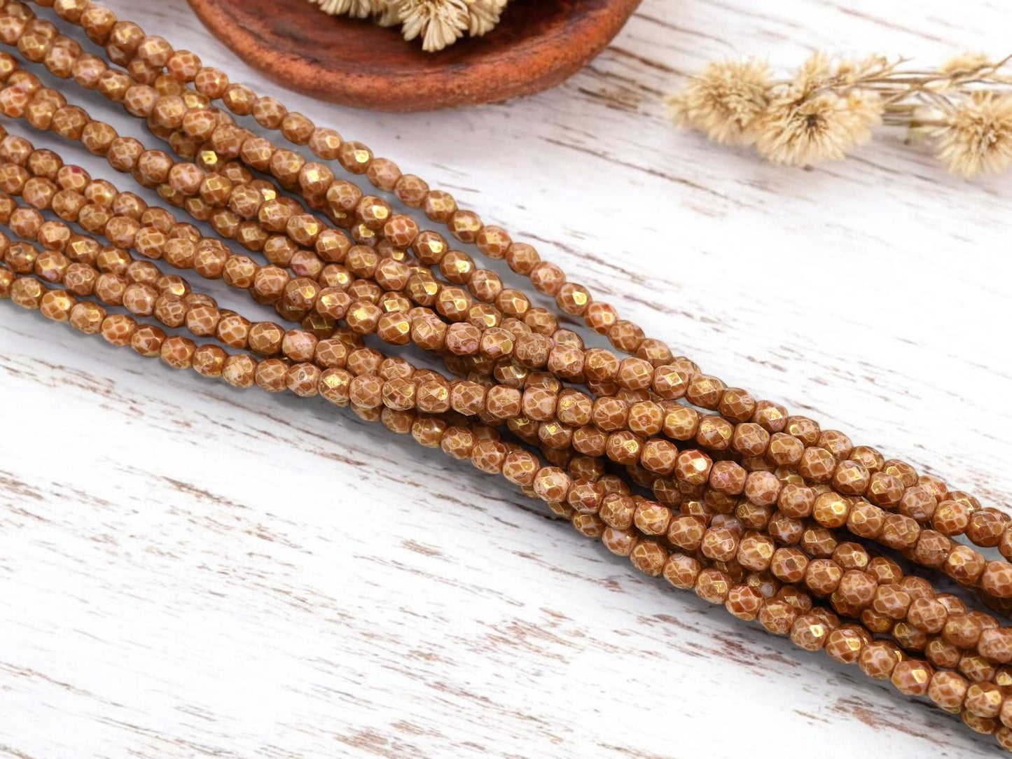 Czech Glass Beads - Picasso Beads - 4mm Beads - Fire Polished Beads - Round Beads - 50pcs - 4mm - (3251)