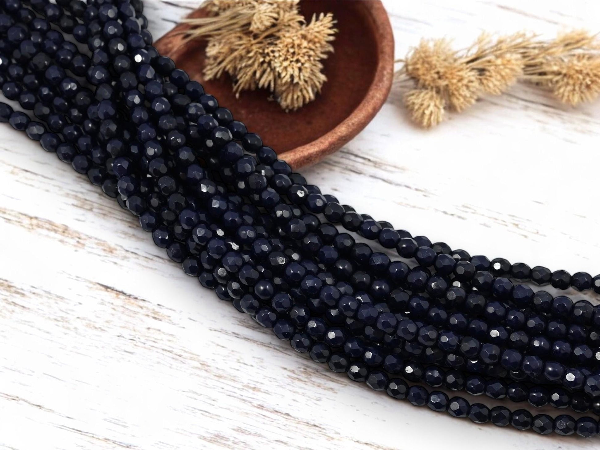 Czech Glass Beads - Fire Polished Beads - Navy Blue Beads - Round Beads - 4mm - 50pcs - (2781)