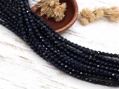 Czech Glass Beads - Fire Polished Beads - Navy Blue Beads - Round Beads - 4mm - 50pcs - (2781)