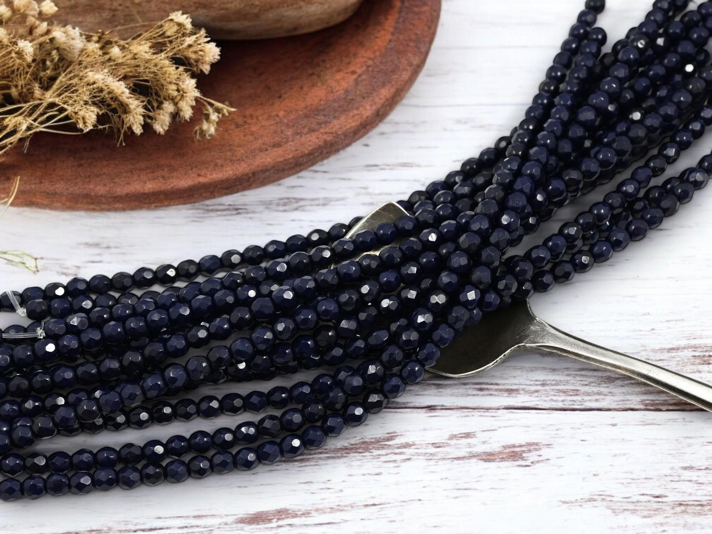 Czech Glass Beads - Fire Polished Beads - Navy Blue Beads - Round Beads - 4mm - 50pcs - (2781)