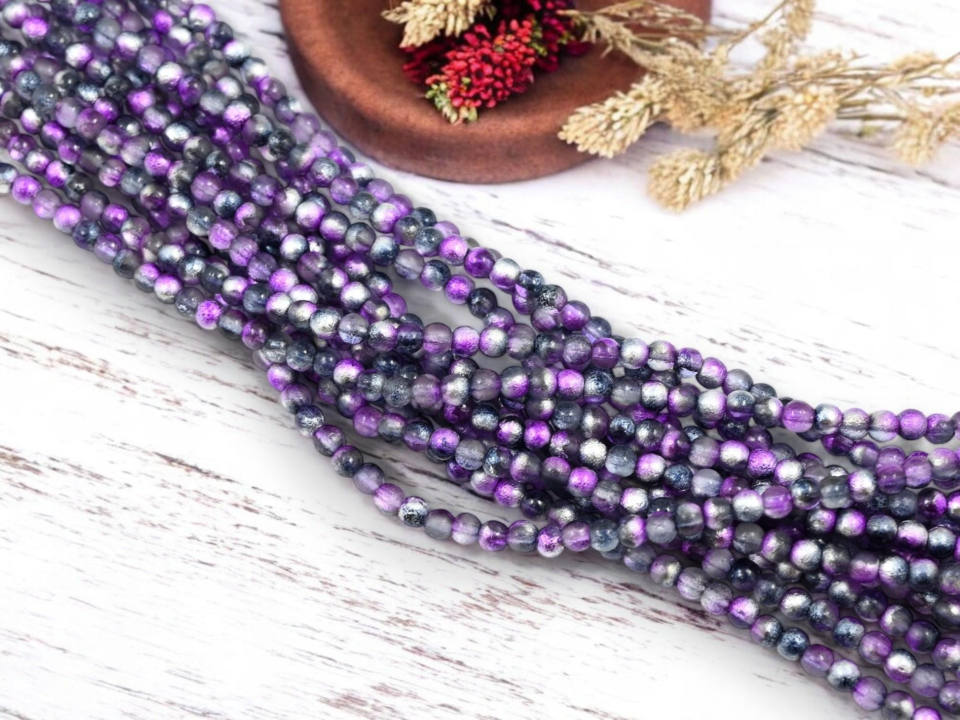 4mm Beads - Czech Glass Beads - Etched Beads - Round Beads - Druk Beads - 50pcs - (2152)