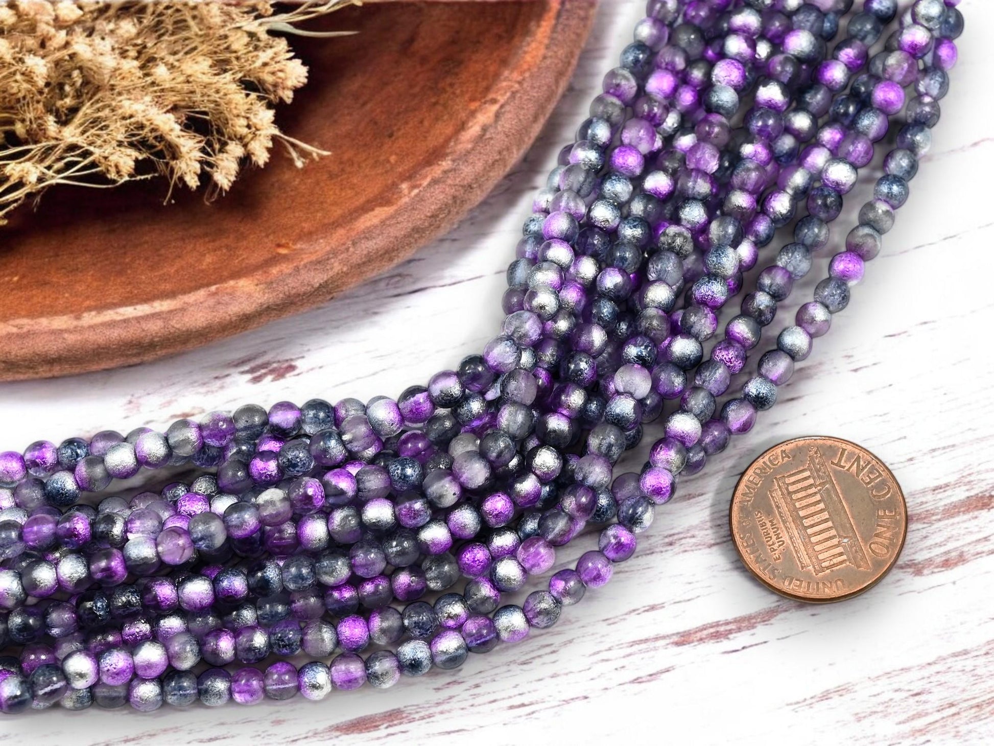 4mm Beads - Czech Glass Beads - Etched Beads - Round Beads - Druk Beads - 50pcs - (2152)