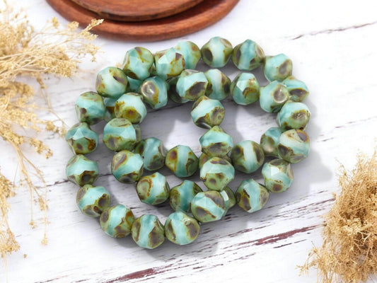 Czech Glass Beads - Picasso Beads - Central Cut Beads - Round Beads - Central Cut - Czech Beads - 9mm - 15pcs - (2132)