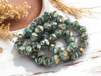 Picasso Beads - Czech Glass Beads - Central Cut Beads - Round Beads - 9mm - 15pcs - (4006)