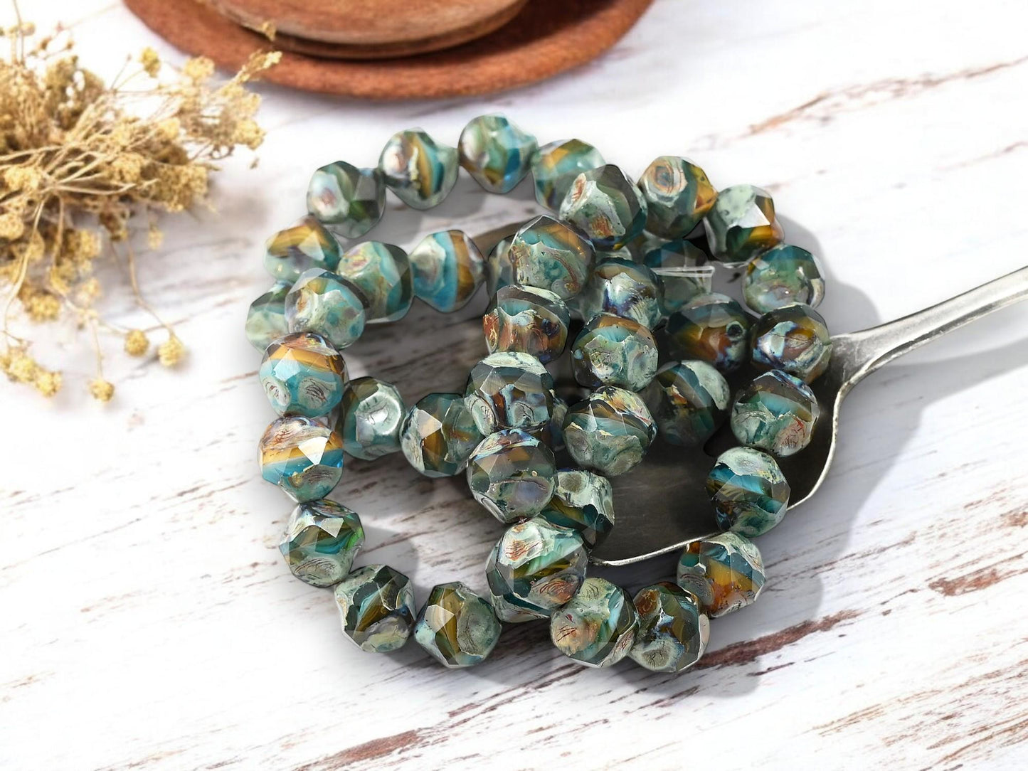 Picasso Beads - Czech Glass Beads - Central Cut Beads - Round Beads - 9mm - 15pcs - (4006)