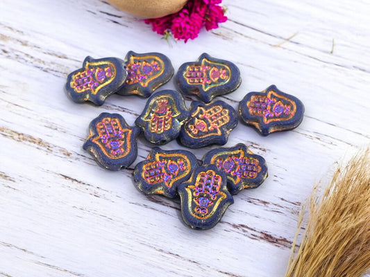 Czech Glass Beads - Hamsa Beads - Hamsa Hand - Hand Beads - 10pcs - 15x14mm - (3594)