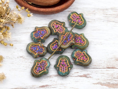 Czech Glass Beads - Hamsa Beads - Hamsa Hand - Hand Beads - 10pcs - 15x14mm - (1187)