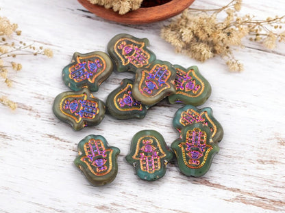 Czech Glass Beads - Hamsa Beads - Hamsa Hand - Hand Beads - 10pcs - 15x14mm - (1187)