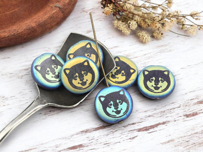 Czech Glass Beads - Dog Beads - Animal Beads - Laser Etched Beads - Laser Tattoo Beads - 17mm - 6pcs - (5734)