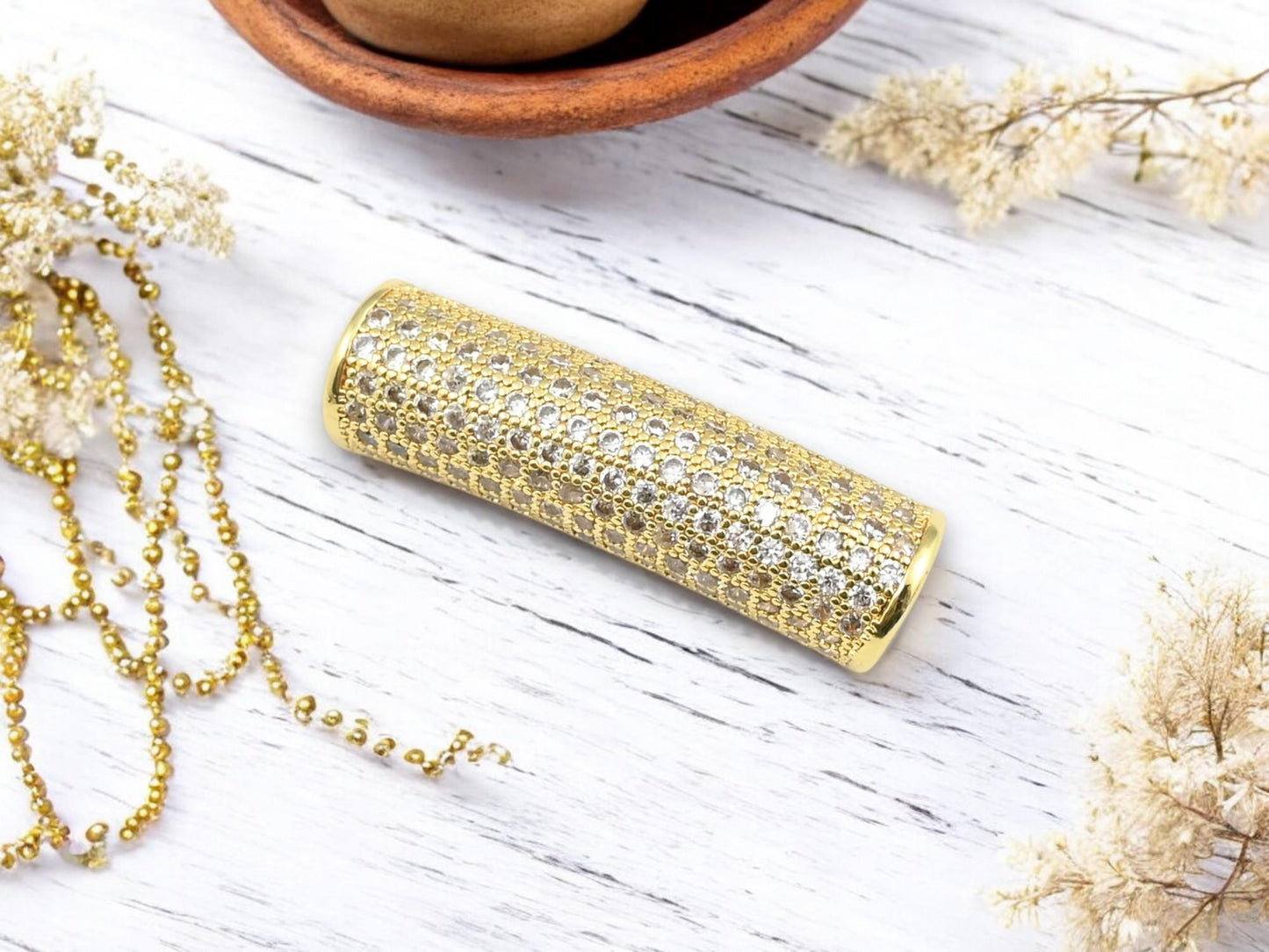 Curved Tube - Bracelet Tube - Zircon Beads - Rhinestone Beads - Bracelet Bar - Micro Pave Beads - Metal Beads - 1pc