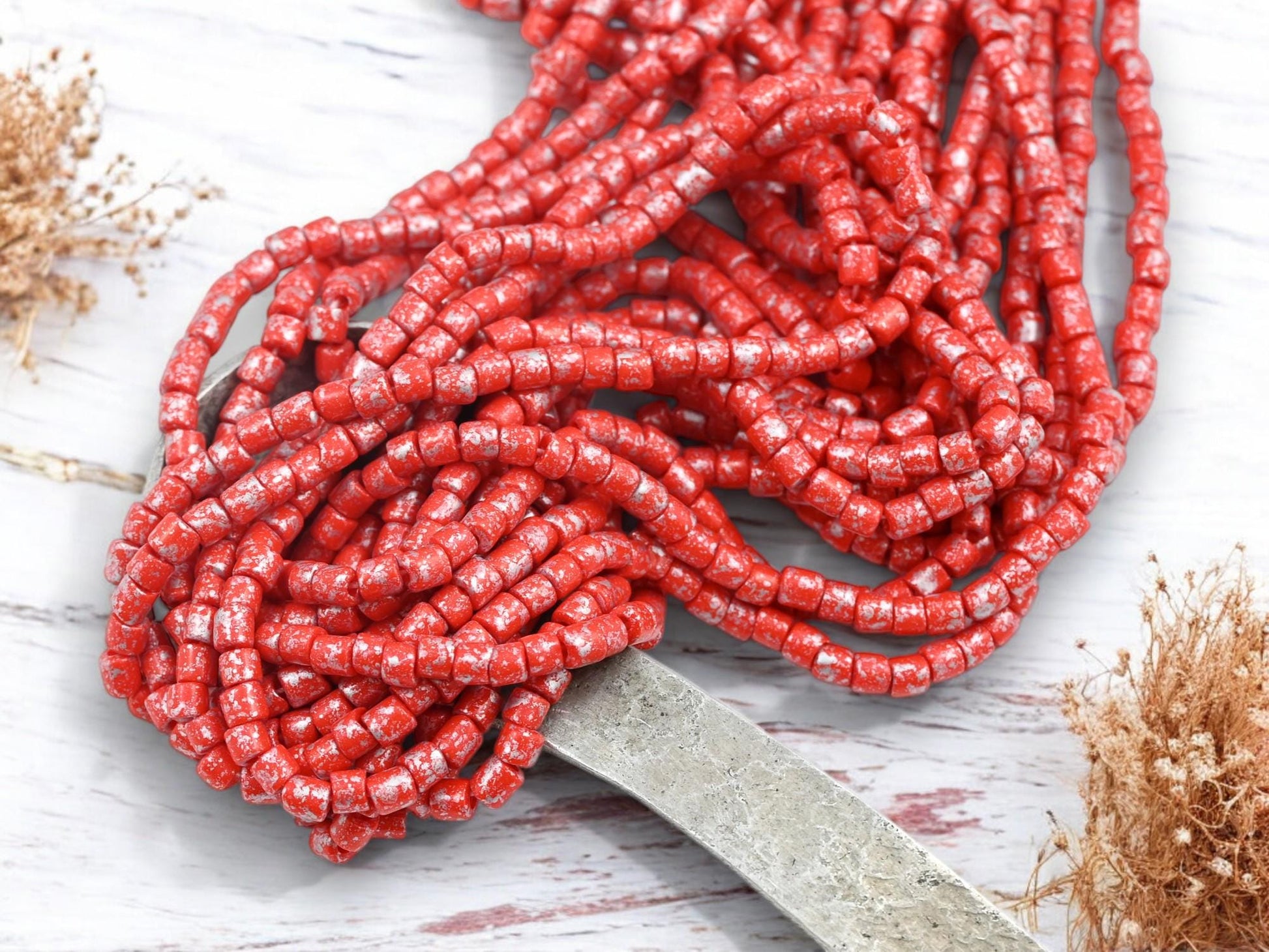 Tube Beads - Aged Picasso Beads - Bugle Beads - Picasso Beads - Czech Glass Beads - Seed Beads - 4mm - 20" Strand - (709)