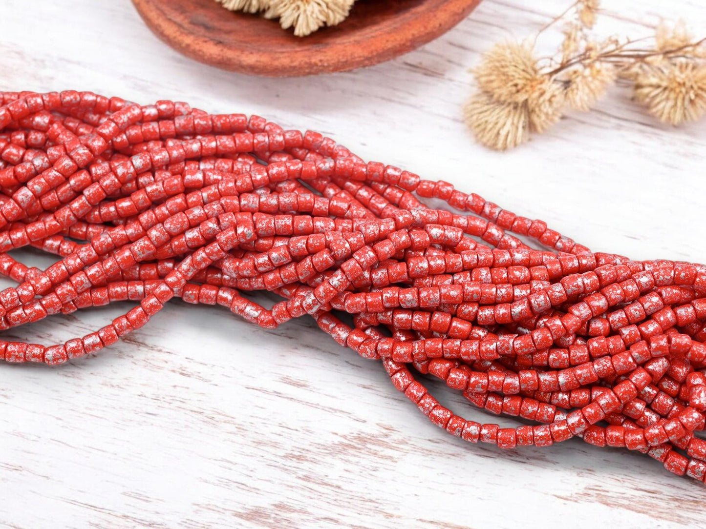 Tube Beads - Aged Picasso Beads - Bugle Beads - Picasso Beads - Czech Glass Beads - Seed Beads - 4mm - 20" Strand - (709)