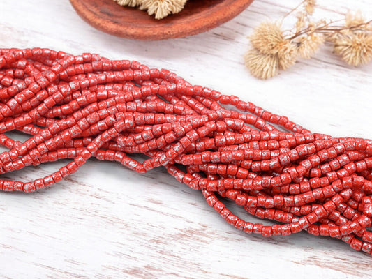 Tube Beads - Aged Picasso Beads - Bugle Beads - Picasso Beads - Czech Glass Beads - Seed Beads - 4mm - 20" Strand - (709)