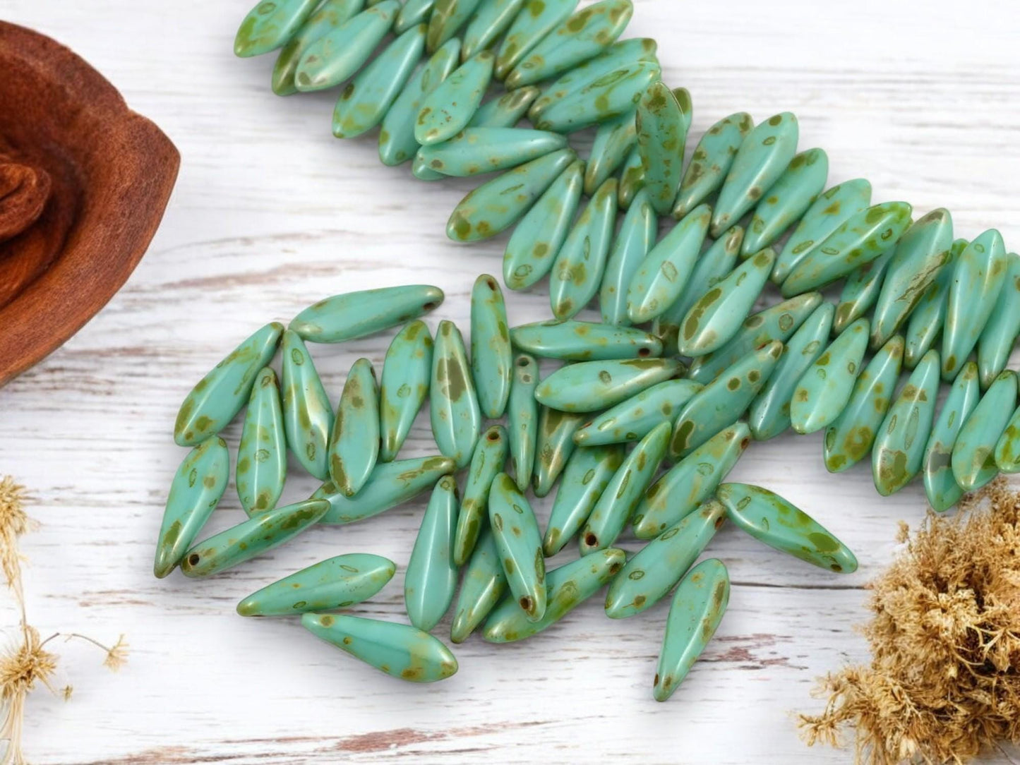 Czech Glass Beads - Dagger Beads - 5x16mm Dagger - Picasso Beads - 50pcs - (4008)