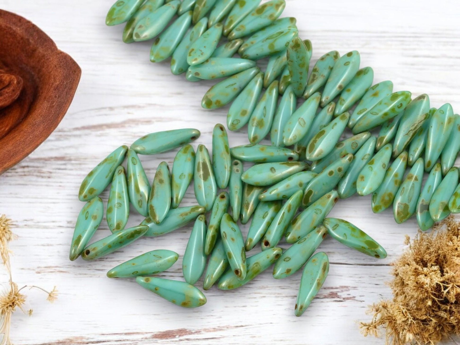 Czech Glass Beads - Dagger Beads - 5x16mm Dagger - Picasso Beads - 50pcs - (4008)