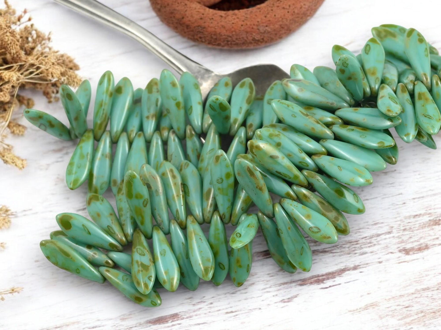 Czech Glass Beads - Dagger Beads - 5x16mm Dagger - Picasso Beads - 50pcs - (4008)