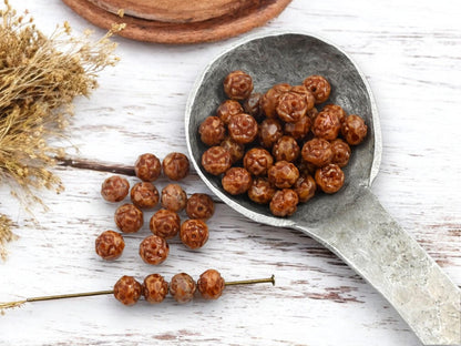 Czech Glass Beads - Picasso Beads - Flower Beads - Fire Polished Beads - Rosebud Beads - 6mm Beads - 50pcs - (539)