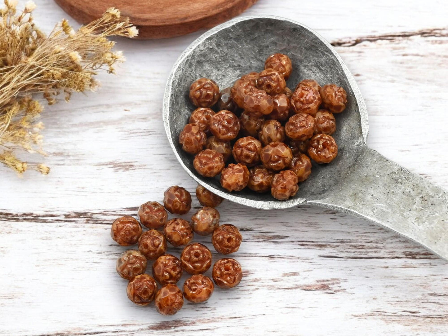 Czech Glass Beads - Picasso Beads - Flower Beads - Fire Polished Beads - Rosebud Beads - 6mm Beads - 50pcs - (539)