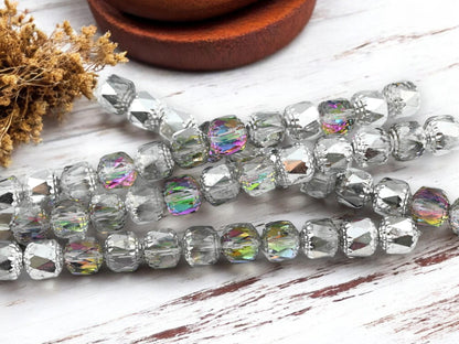 Czech Glass Beads - Cathedral Beads - Fire Polish Beads - Picasso Beads - 12pcs - 10mm - (971)