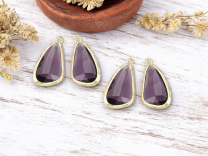 Glass Charm Pendant - Bezel Charm - Teardrop Charm - Gold Pendant - 29x14mm - 2pcs - (2252)