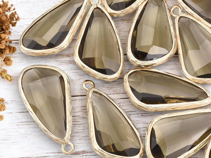 Glass Charm Pendant - Bezel Charm - Teardrop Charm - Gold Pendant - 29x14mm - 2pcs - (A39)