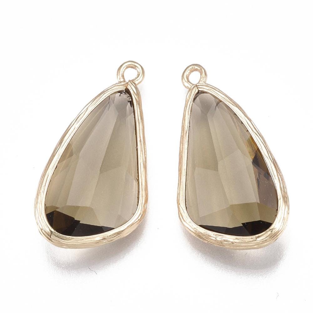 Glass Charm Pendant - Bezel Charm - Teardrop Charm - Gold Pendant - 29x14mm - 2pcs - (A39)