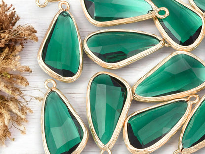 Glass Charm Pendant - Bezel Charm - Teardrop Charm - Gold Pendant - 29x14mm - 2pcs - (4979)