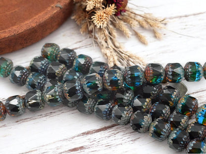 Picasso Beads - Czech Glass Beads - Cathedral Beads - Fire Polish Beads - 12pcs - 10mm - (B107)
