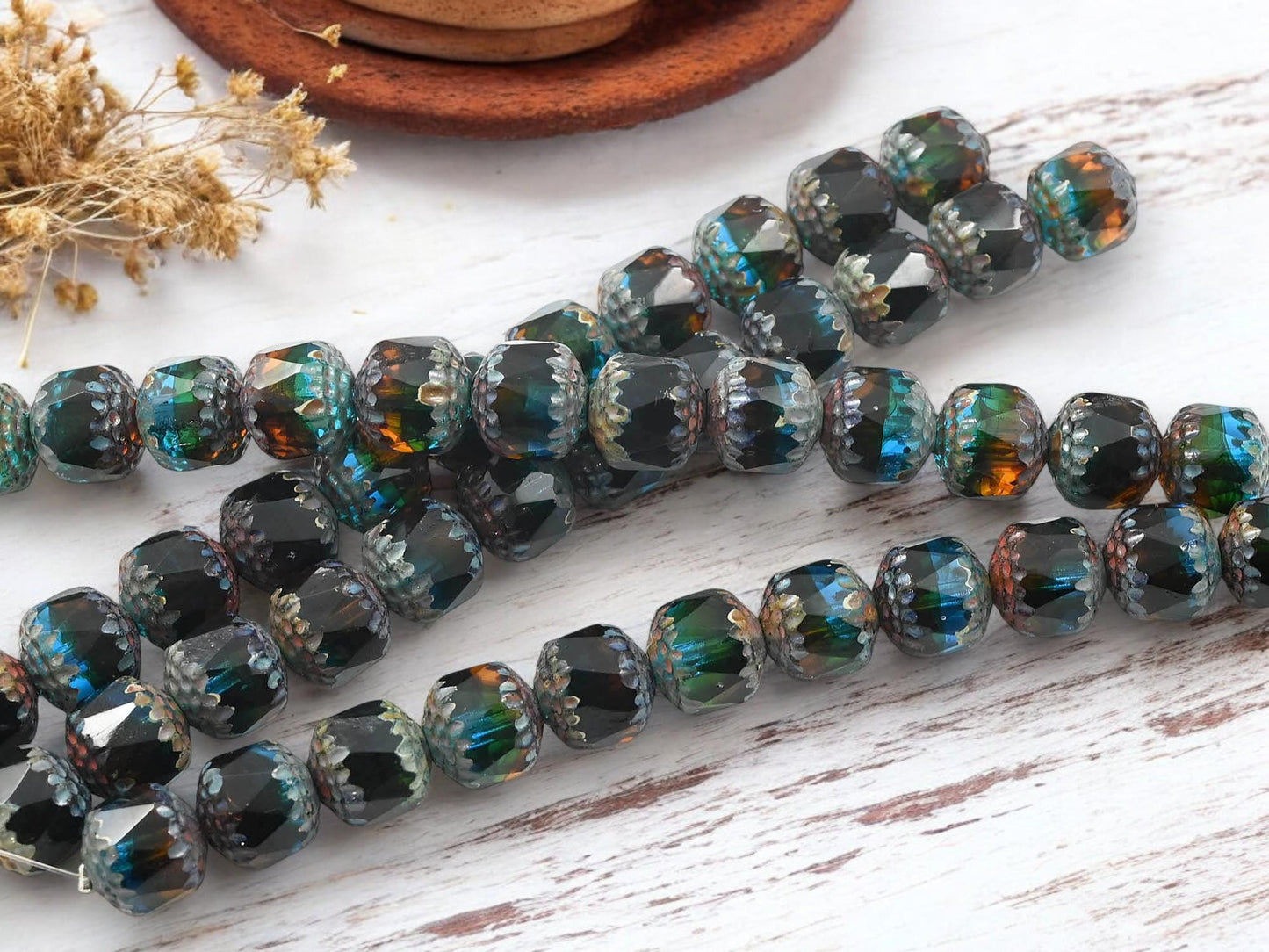 Picasso Beads - Czech Glass Beads - Cathedral Beads - Fire Polish Beads - 12pcs - 10mm - (B107)