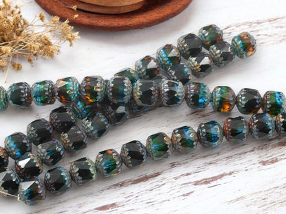 Picasso Beads - Czech Glass Beads - Cathedral Beads - Fire Polish Beads - 12pcs - 10mm - (B107)