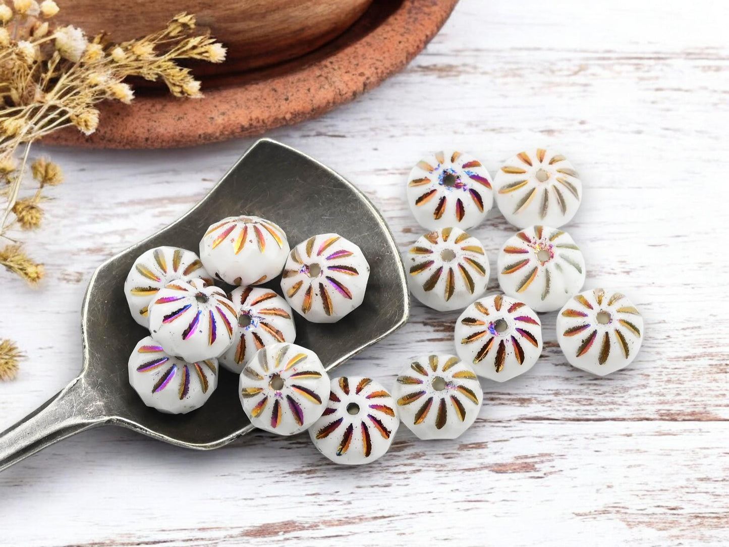 Czech Glass Beads - Picasso Beads - Rondelle Beads - Fire Polished Beads - 7x10mm - 15pcs - (B295)