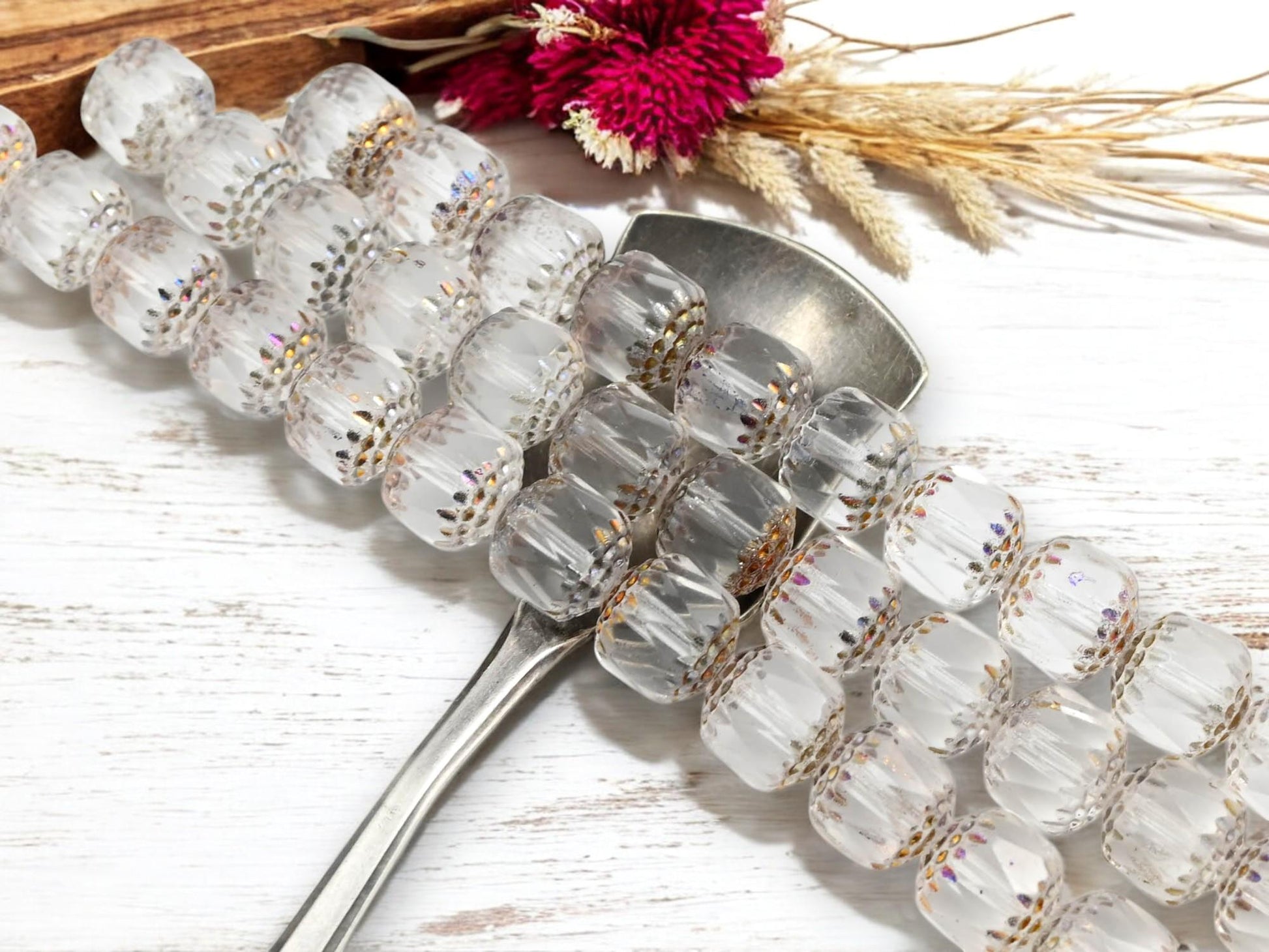 Czech Glass Beads - Cathedral Beads - Fire Polish Beads - Picasso Beads - 12pcs - 10mm - (2565)