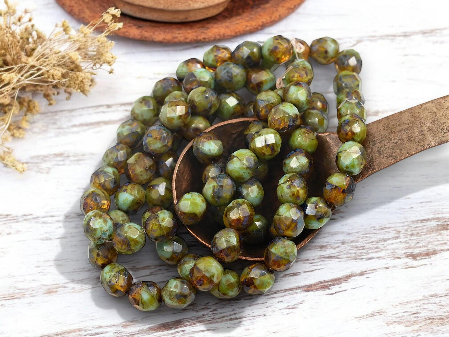 Picasso Beads - Czech Glass Beads - Fire Polished Beads - Round Beads - Faceted Beads - 8mm - 20pcs - (3002)