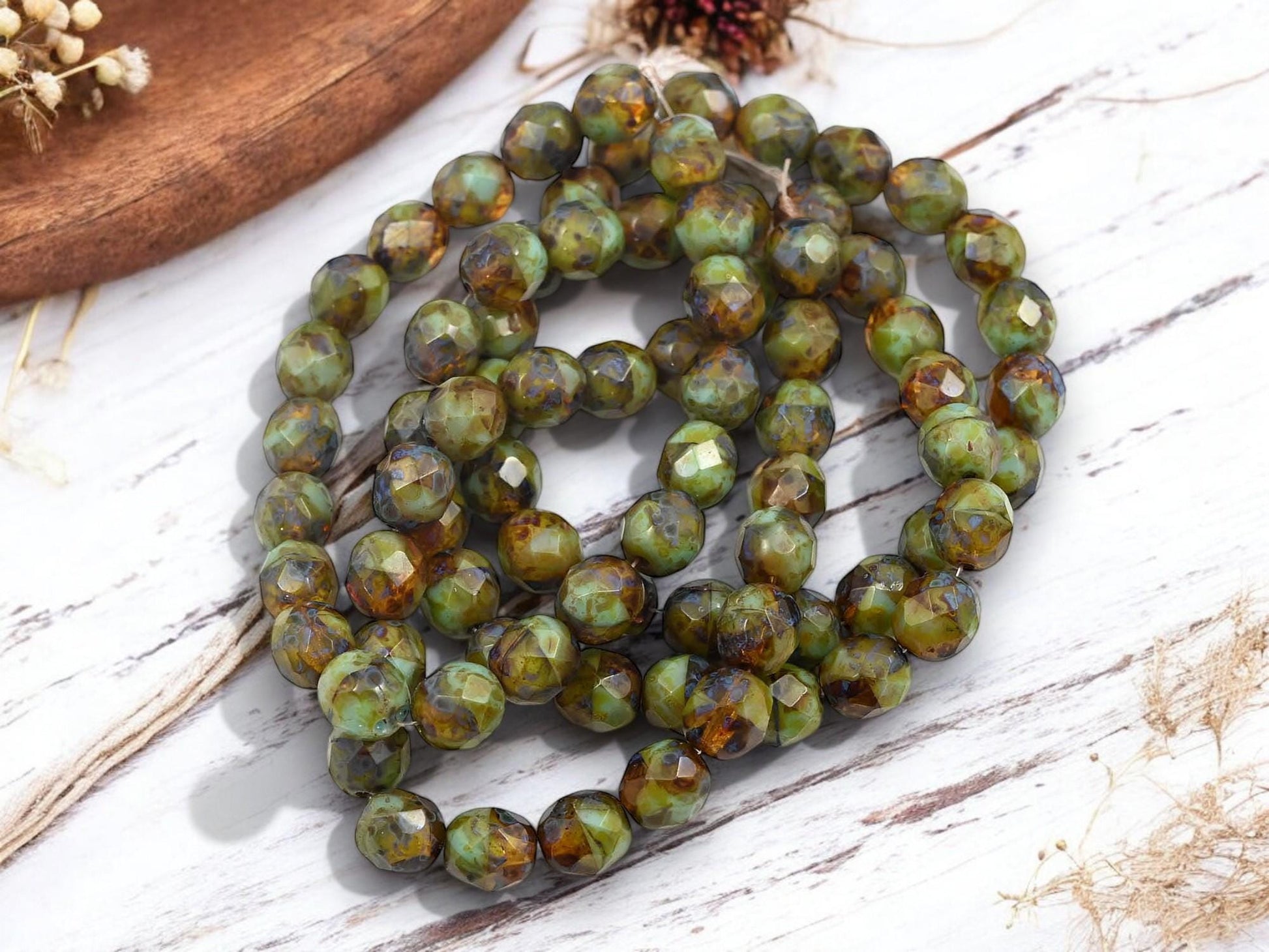 Picasso Beads - Czech Glass Beads - Fire Polished Beads - Round Beads - Faceted Beads - 8mm - 20pcs - (3002)