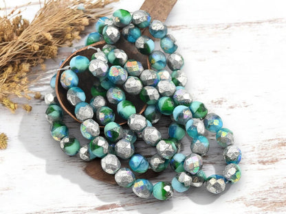 Picasso Beads - Czech Glass Beads - Fire Polished Beads - Round Beads - Faceted Beads - 8mm - 20pcs - (5377)