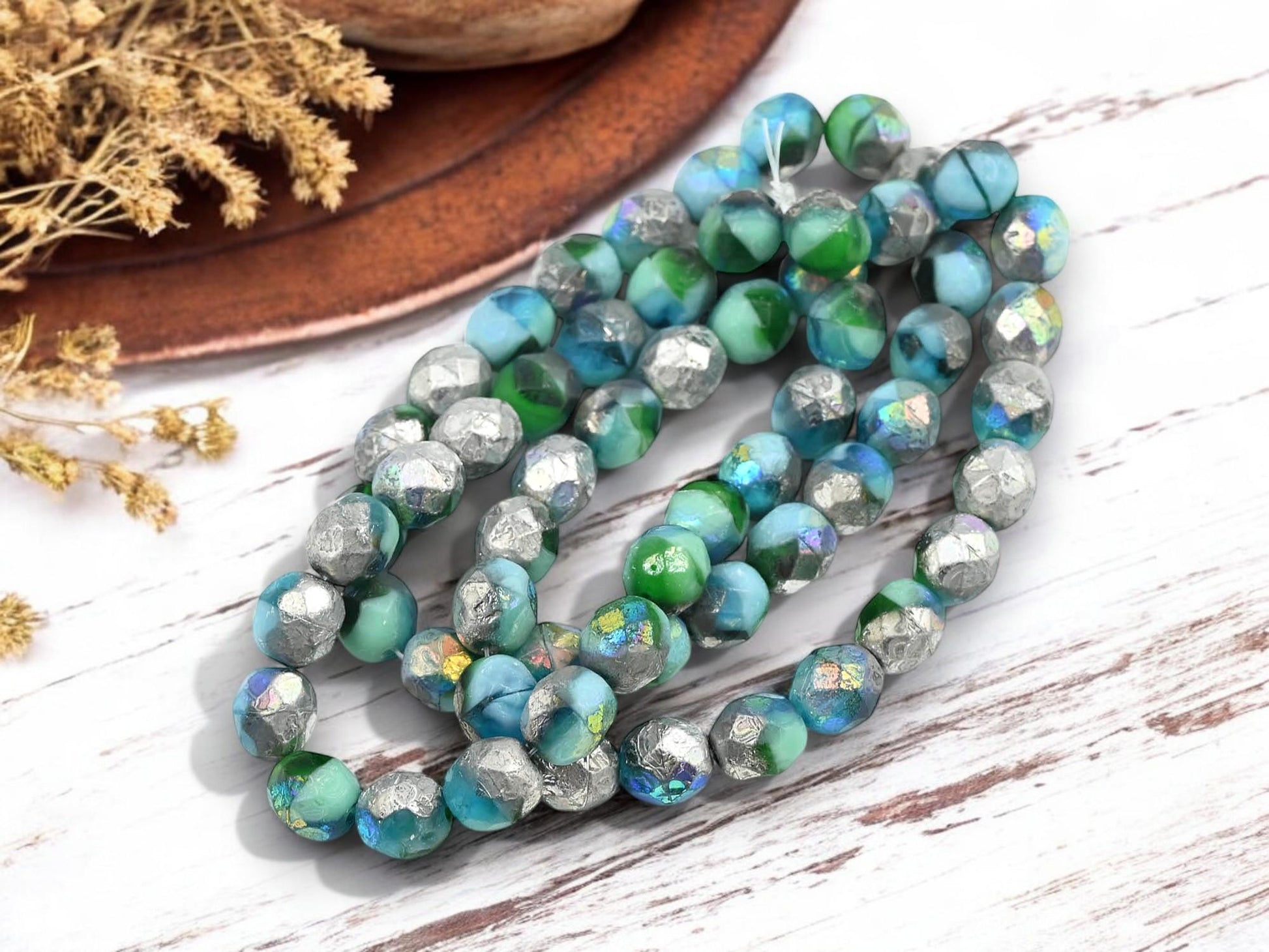 Picasso Beads - Czech Glass Beads - Fire Polished Beads - Round Beads - Faceted Beads - 8mm - 20pcs - (5377)