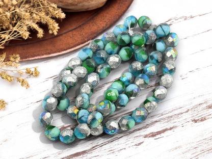 Picasso Beads - Czech Glass Beads - Fire Polished Beads - Round Beads - Faceted Beads - 8mm - 20pcs - (5377)