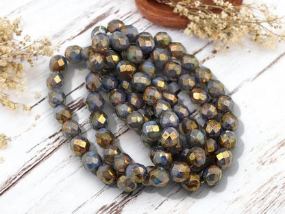 Picasso Beads - Czech Glass Beads - Fire Polished Beads - Round Beads - Faceted Beads - 8mm - 20pcs - (5515)