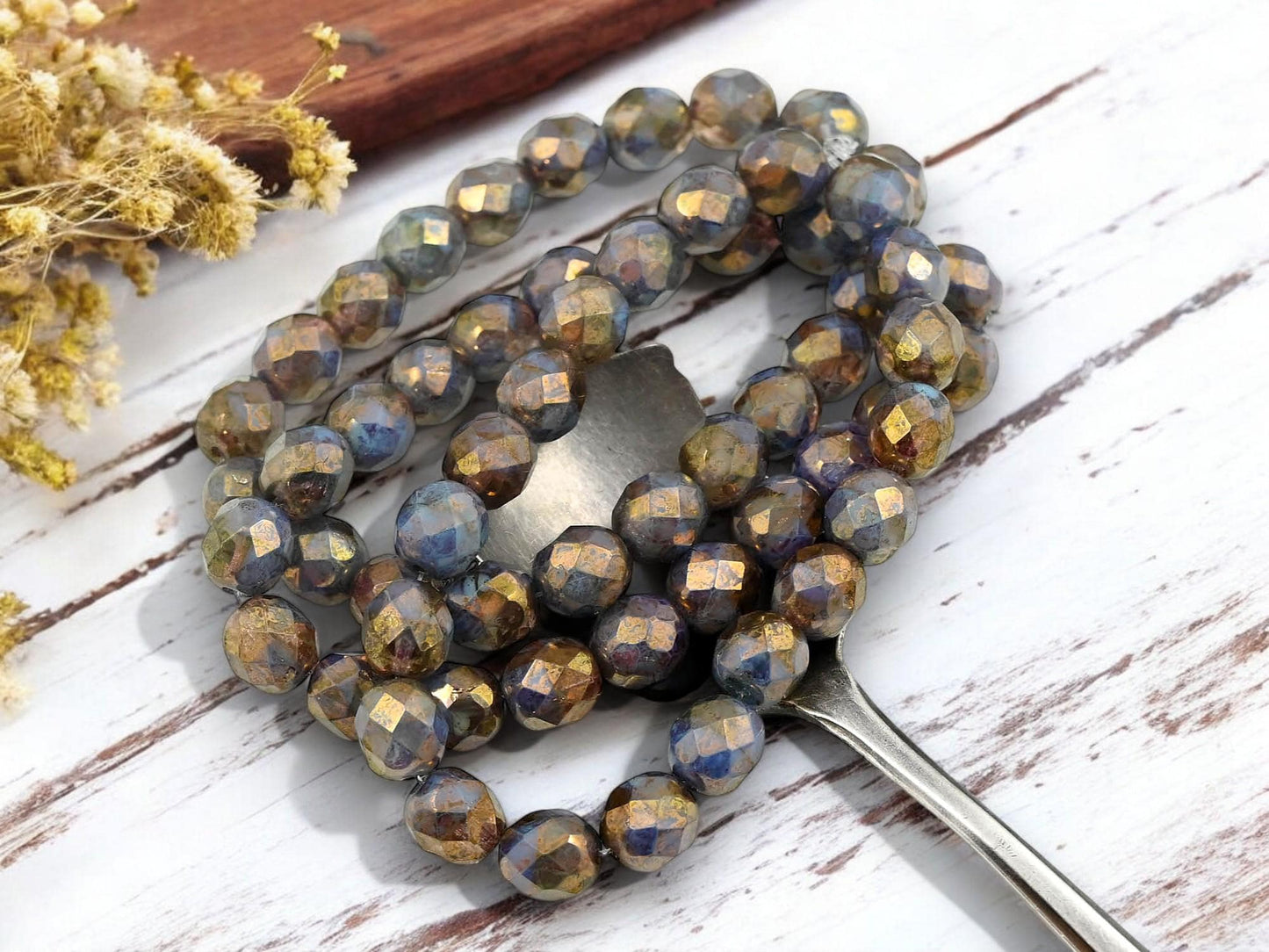 Picasso Beads - Czech Glass Beads - Fire Polished Beads - Round Beads - Faceted Beads - 8mm - 20pcs - (5515)