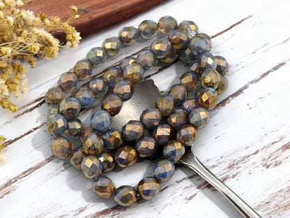 Picasso Beads - Czech Glass Beads - Fire Polished Beads - Round Beads - Faceted Beads - 8mm - 20pcs - (5515)