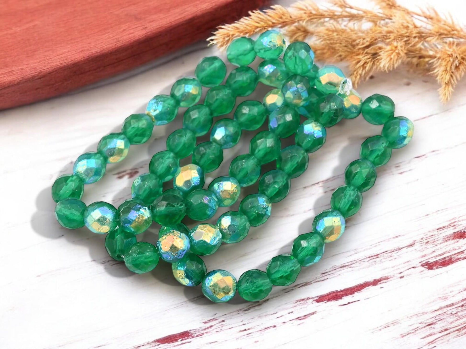 Czech Glass Beads - Fire Polished Beads - Round Beads - Etched Beads - Faceted Beads - 8mm - 20pcs - (5736)