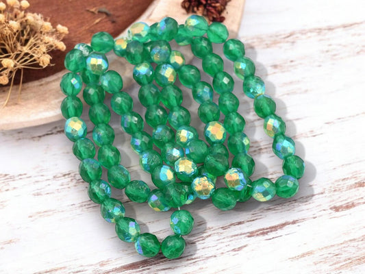 Czech Glass Beads - Fire Polished Beads - Round Beads - Etched Beads - Faceted Beads - 8mm - 20pcs - (5736)